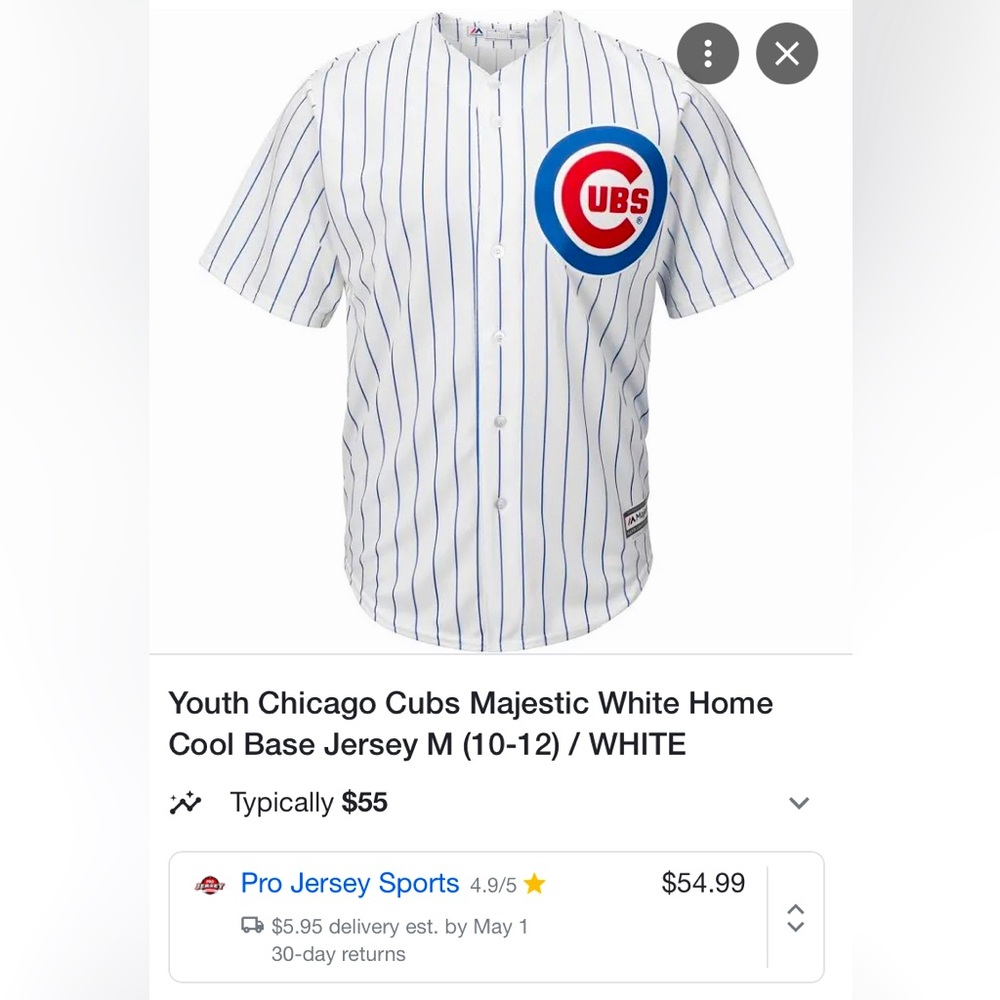 Chicago Cubs Home Kids Cool Base Replica Jersey By Majestic size 10/12 like new!